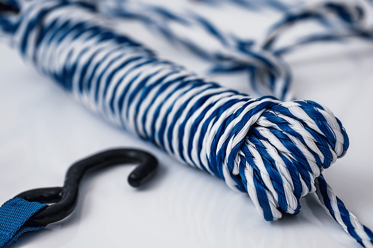 What is Nylon Rope? (Learn its History, Benefits, Applications, and more!) 4 Braided nylon rope in blue and white color used as a ski rope