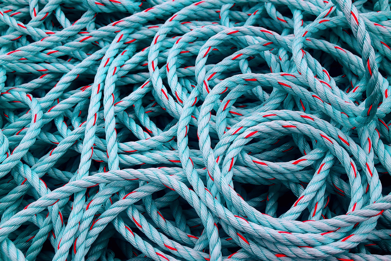 Blue nylon rope used for fishing and harbor