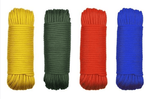 Paracord manufacturing: yellow, green, red, and blue 11-strand paracord