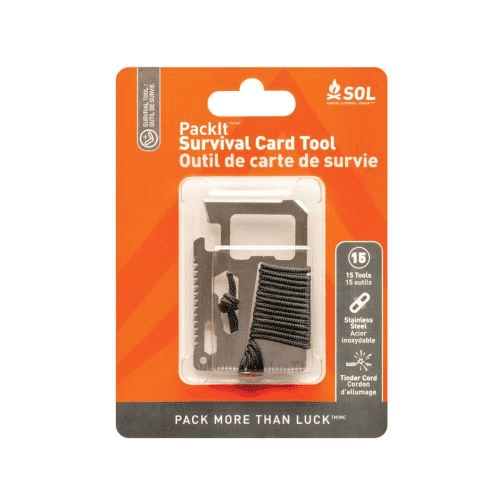Survival card wholesale: SOL PackIt Survival Card Tool on white background