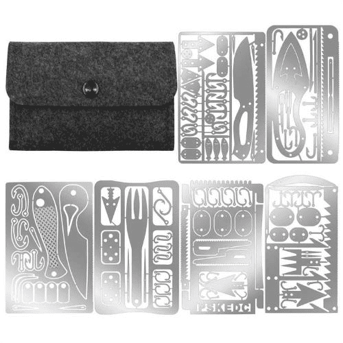 Survival card manufacturers: Baiyuheng Outdoor's 6-piece survival card kit with a felt case.