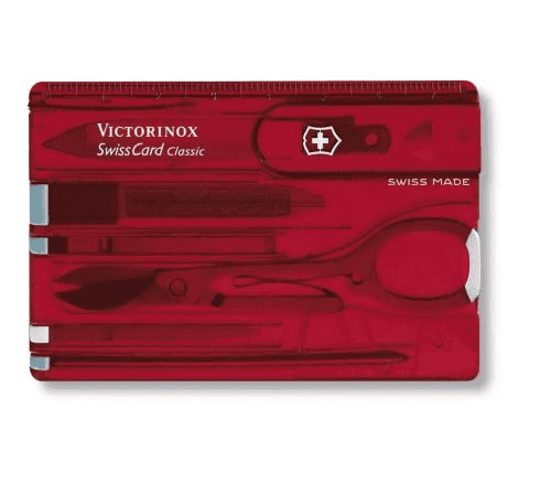 Survival card suppliers: the "Victorinox Swiss Card Red" on white background.