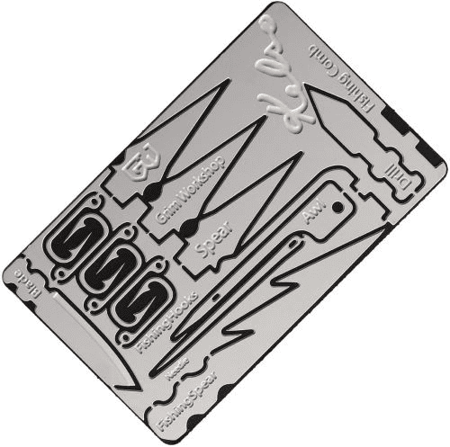 Survival card suppliers: the “Grim Workshop Bushcraft Kelso Survival Card” on white background.