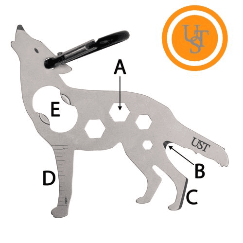 Survival card wholesale: the “UST Tool A Long (Wolf Multi-Tool)” on white background.
