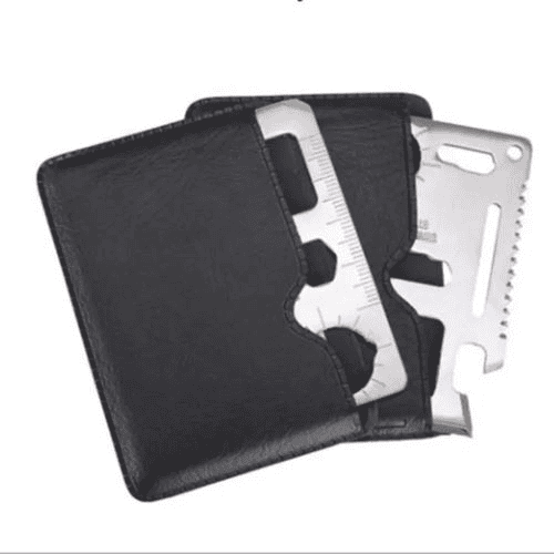 Survival card manufacturers: Wentai survival cards inside black leather holders.
