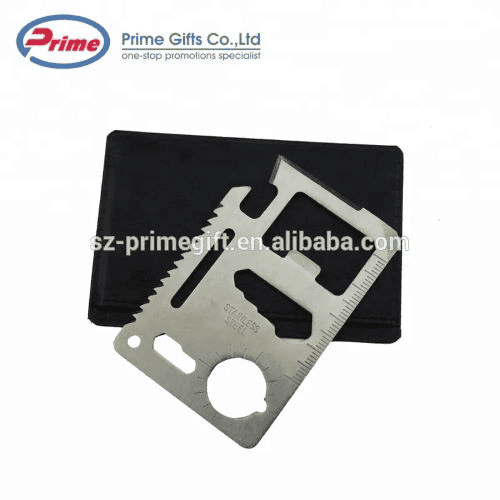 Survival card manufacturers: silver-finished survival card on a black pouch.