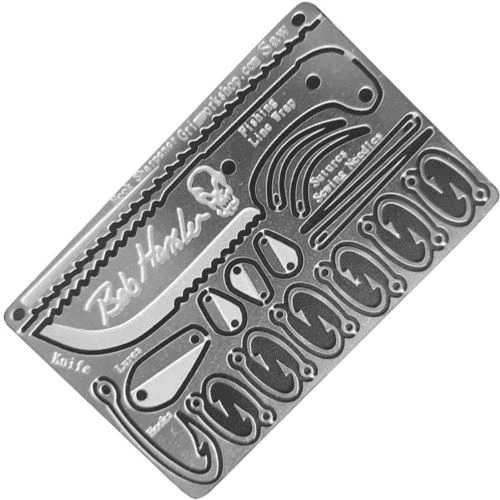 Survival card suppliers: “Grim Workshop Bob Hansler Signature Survival Fishing Card” on white background.