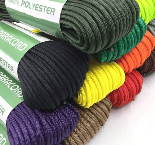 Paracord manufacturing: a pile of paracord in different colors.