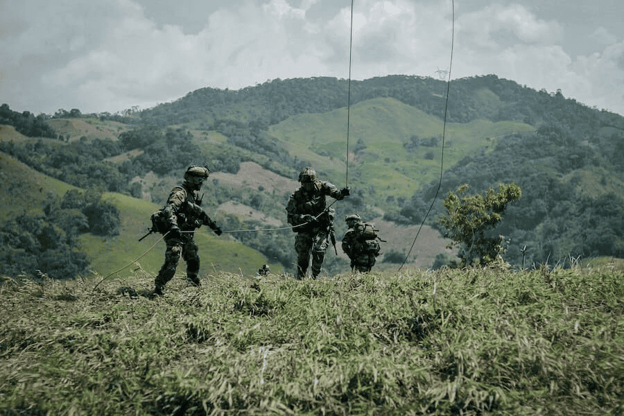 Paracord factory: Paratroopers landing on hills.